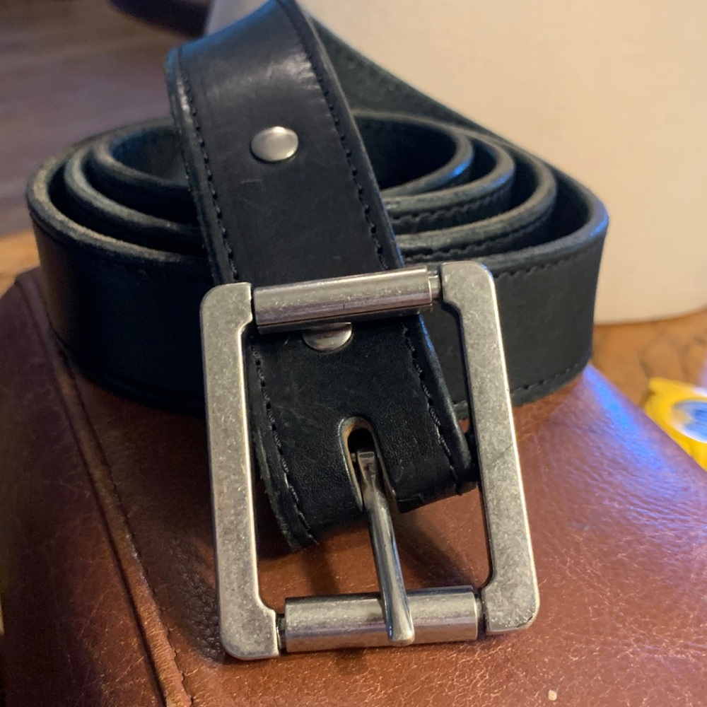 HANKS BELTS BLACK LEATHER WORK BELT WITH DOUBLE ROLLER BUCKLE